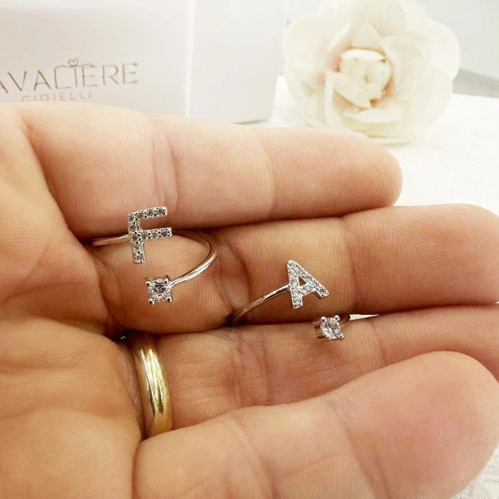 Anello Contrariè con Iniziale in Argento 925