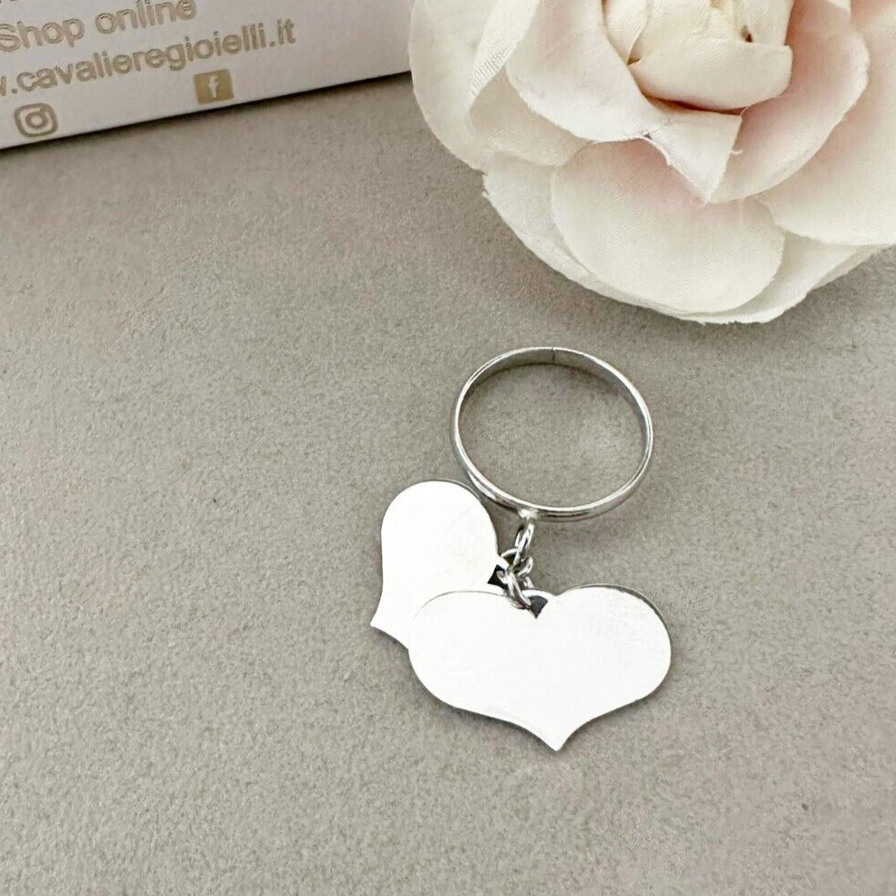 anello con cuori pendenti in argento 925