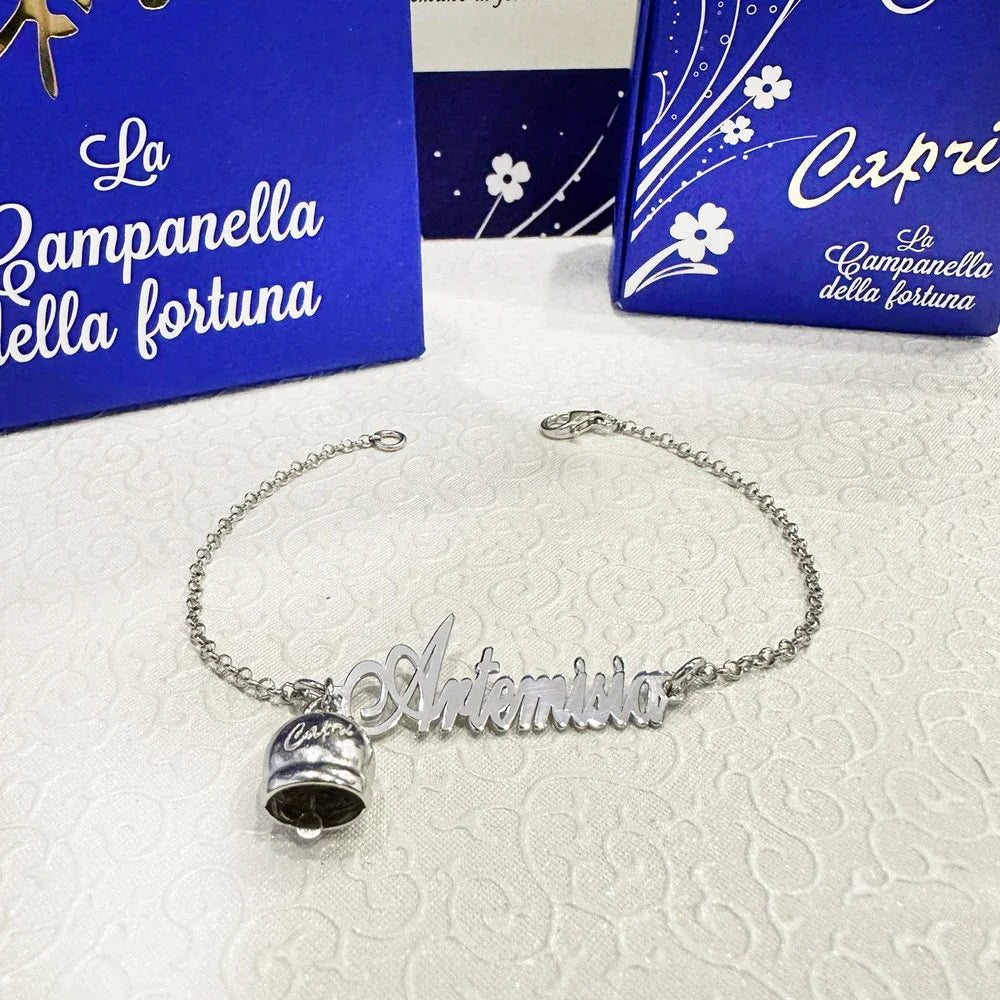 Bracciale con Nome Capri Campanella Portafortuna Argento 925
