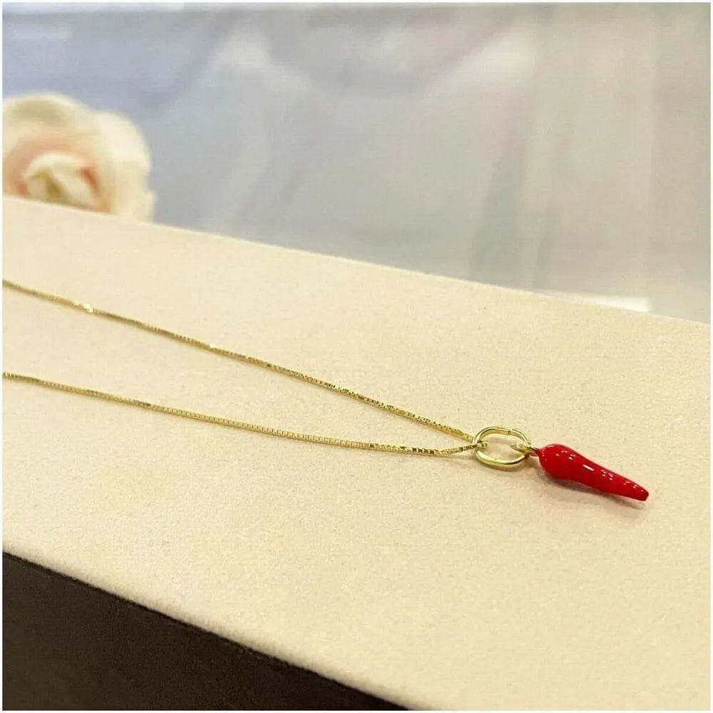 collana con cornetto rosso argento dorato