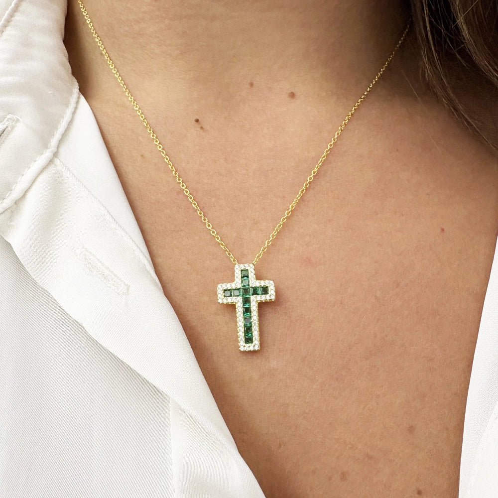 Collana Croce Green Argento 925 Dorato
