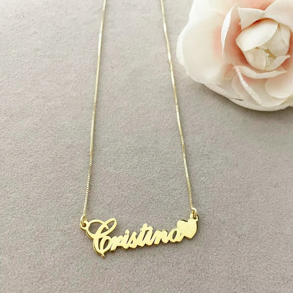 collana con nome e cuore argento