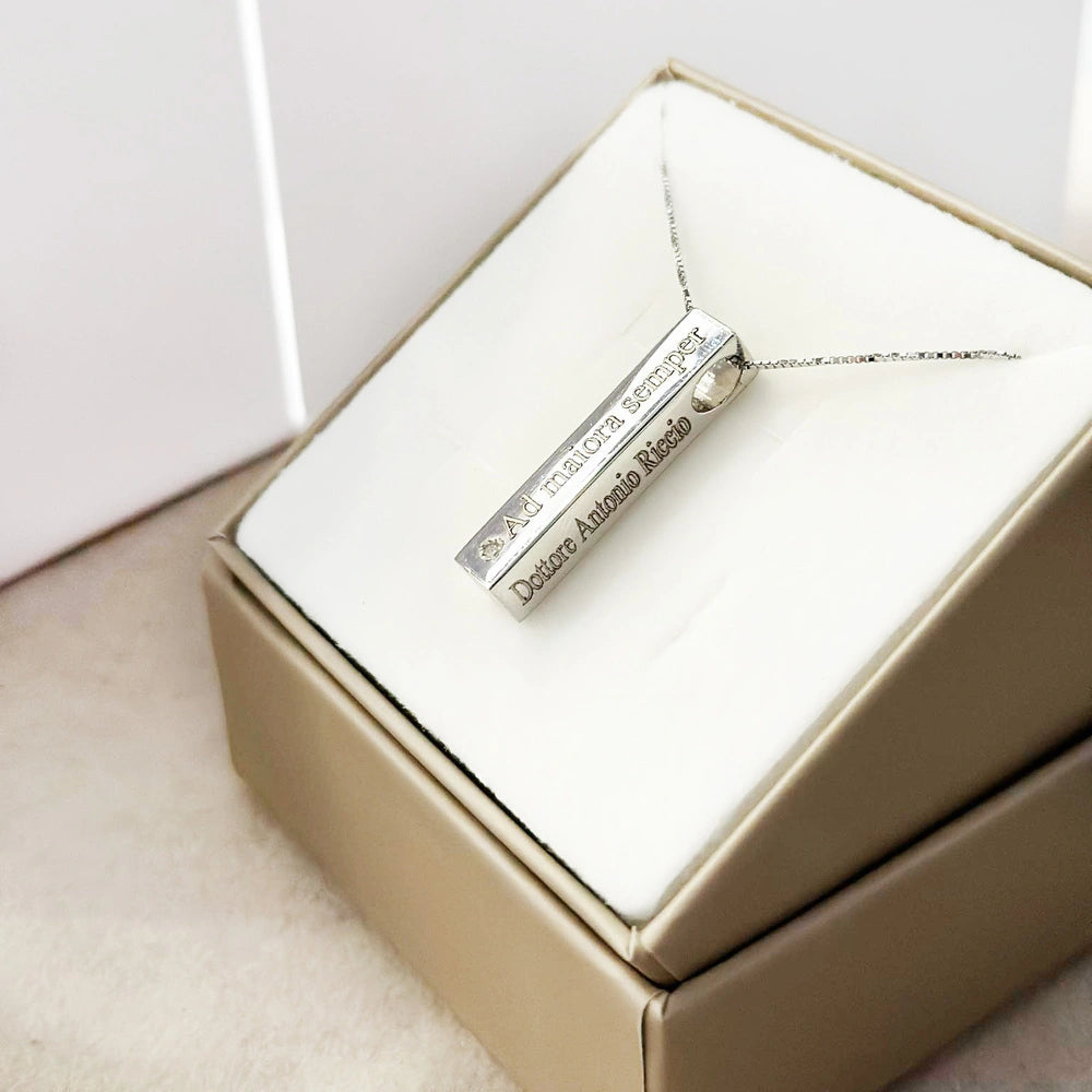 collana barra personalizzata argento diamante