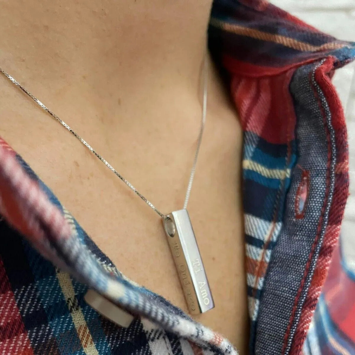 collana barra personalizzata argento diamante