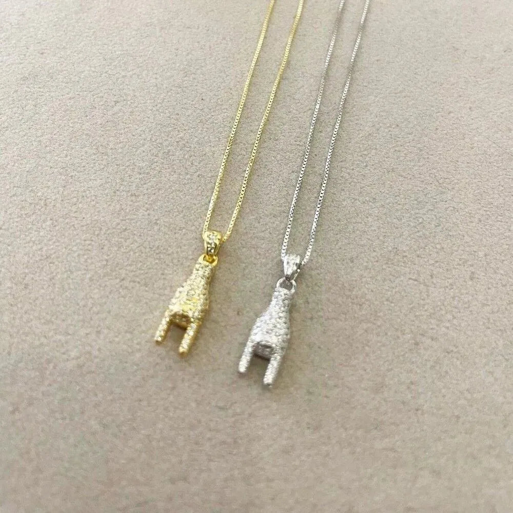 collana mano corna argento dorato
