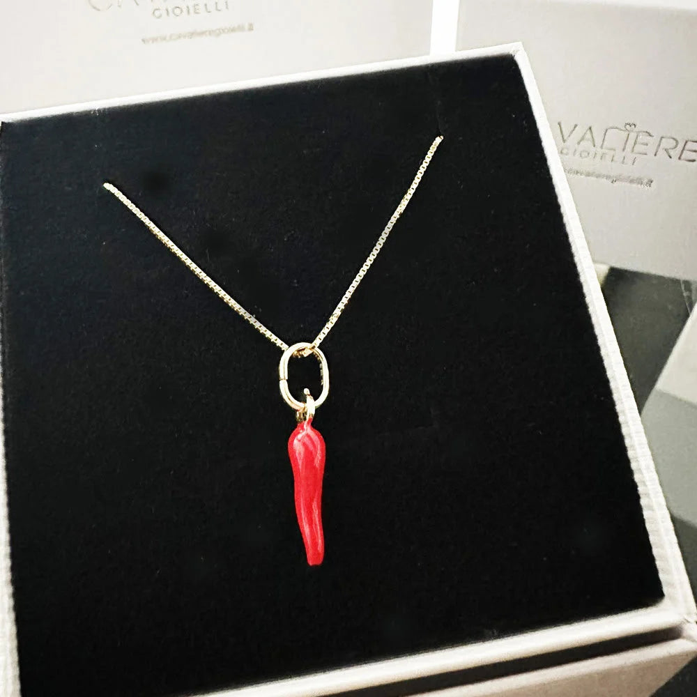 collana con cornetto rosso argento