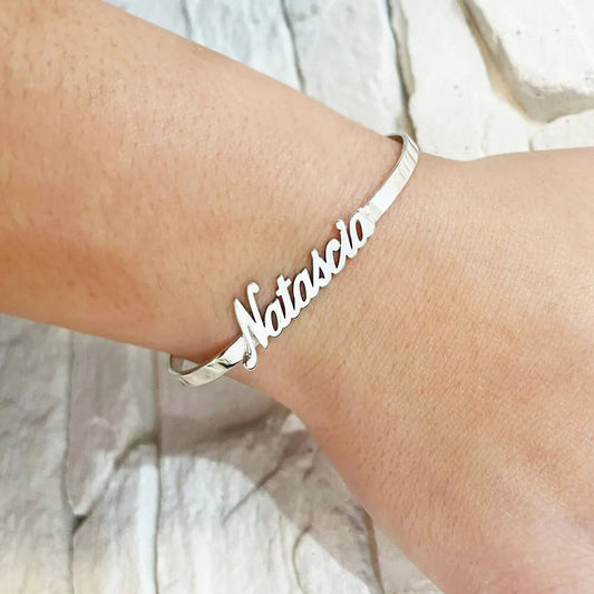 bracciale rigido con nome manetta argento