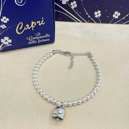 Bracciale di Perle con Campanella in Argento Portafortuna Capri