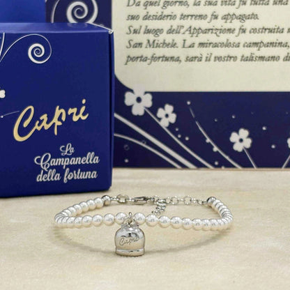 Bracciale di Perle con Campanella in Argento Portafortuna Capri