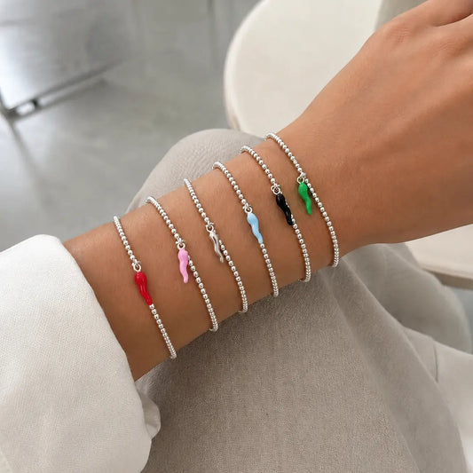 Bracciale Cornetto Portafortuna in argento 925 ( vari colori )
