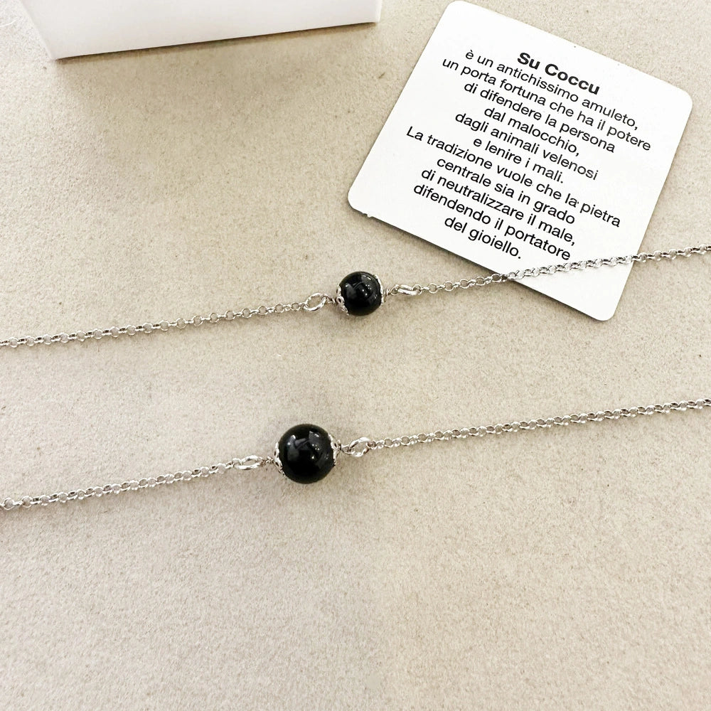 Orecchini Su Coccu Argento 800 Con Onice – Portafortuna Sardi, Chiusura Farfallina