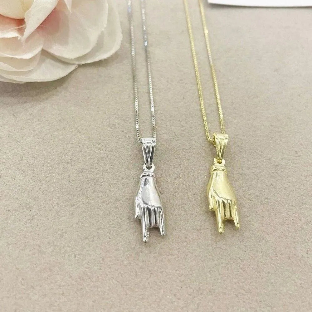 collana mano corna argento dorato