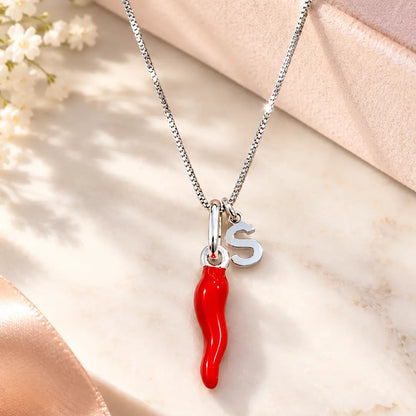 Collana con Cornetto e Iniziale Portafortuna Argento 925
