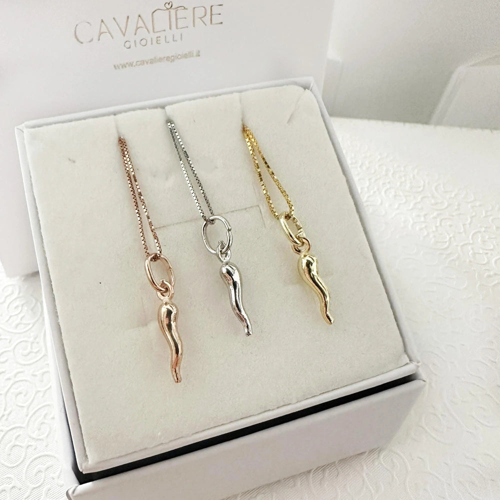 collana con cornetto portafortuna argento dorato rosato