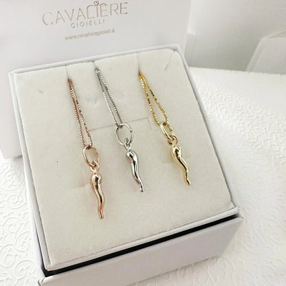 collana con cornetto portafortuna argento dorato rosato