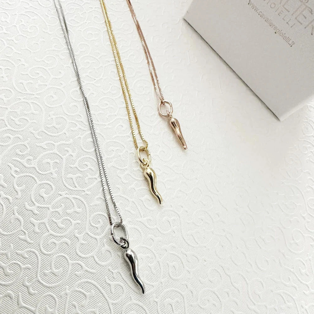 collana con cornetto portafortuna argento dorato rosato