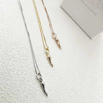 collana con cornetto portafortuna argento dorato rosato