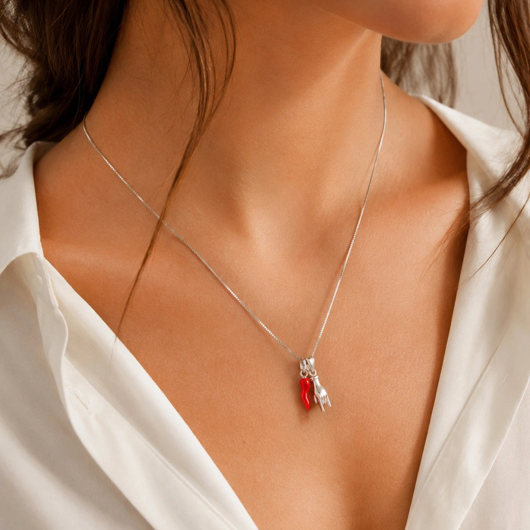 Collana Corna Scaramantica e Cornetto Portafortuna Argento