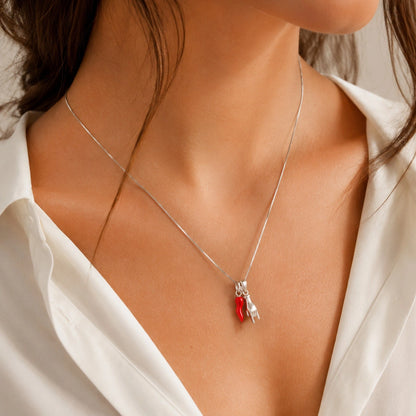 Collana Corna Scaramantica e Cornetto Portafortuna Argento