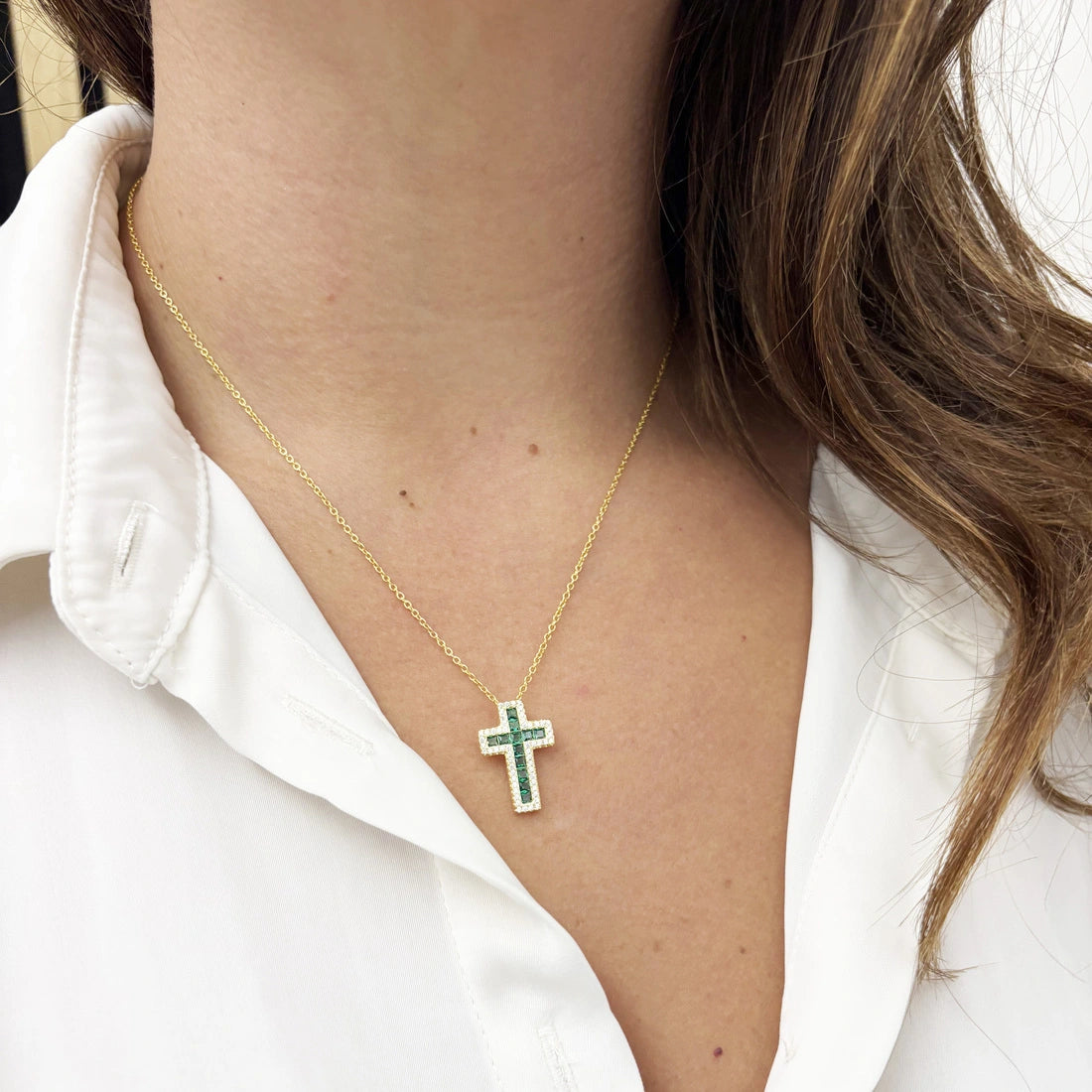 Collana Croce Green Argento 925 Dorato