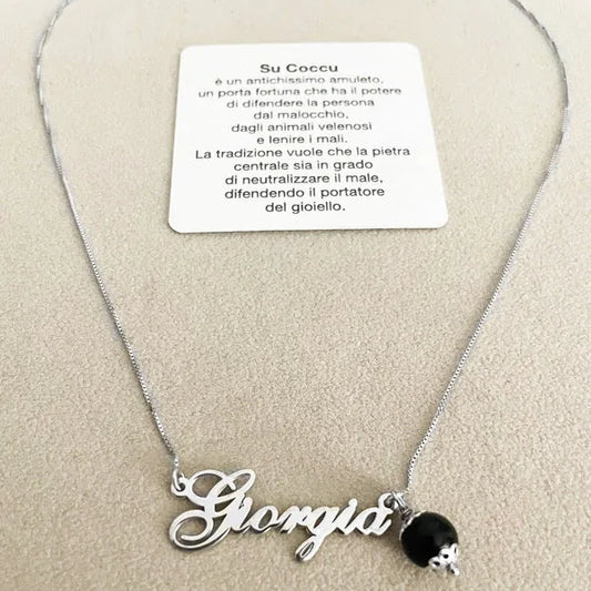 Bracciale Su Coccu con Onice Nero e Corallo Bianco - Bracciale Su Cocco Sardo Amuleto contro Bracciale Su Coccu con Onice Nero e Corallo Bianco - Bracciale Su Cocco Sardo Amuleto contro