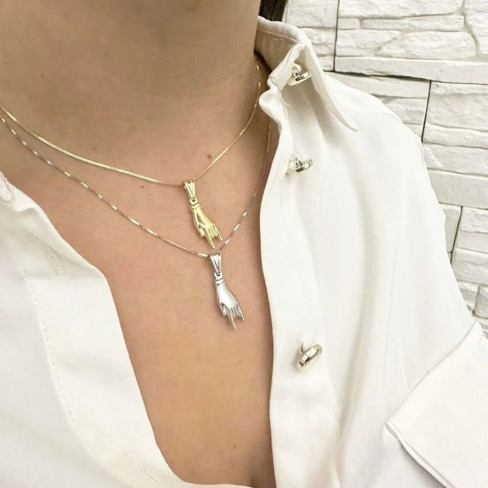 collana mano corna argento dorato