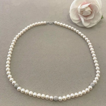 Collana di Perle Naturali Oro bianco 750 sfere effetto diamantato