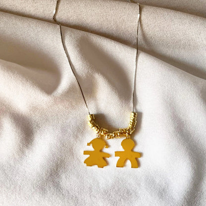 Collana Famiglia Pepite in argento 925 Bicolore