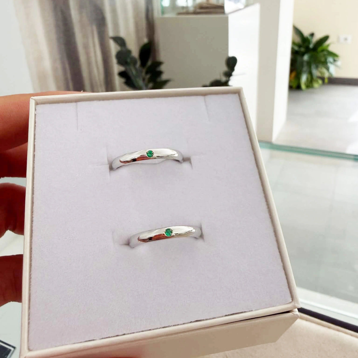 Fedine Fidanzamento Smeraldo Argento 925 Coppia