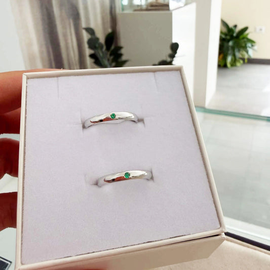 Fedine Fidanzamento Smeraldo Argento 925 Coppia