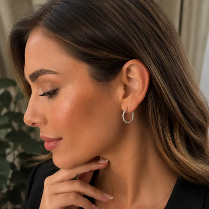 Orecchini Cerchio Diamantati Argento 925