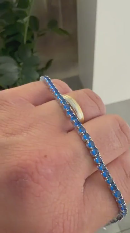 Bracciale Tennis Blu Argento 925 3 mm