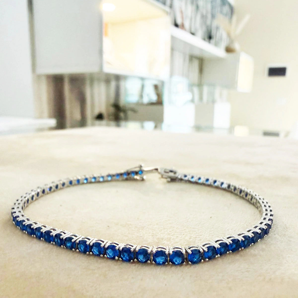 Bracciale Tennis Blu Argento 925 3 mm