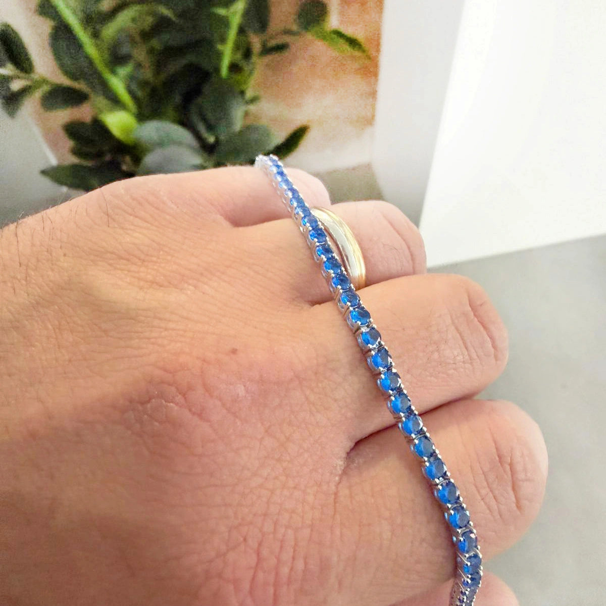 Bracciale Tennis Blu Argento 925 3 mm